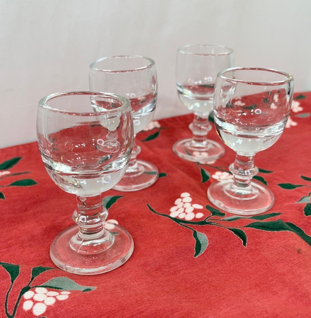 Schnapps Liqueur Cordial Bar Glasses Stemmed Vintage Clear Glass 2 oz Set of 4